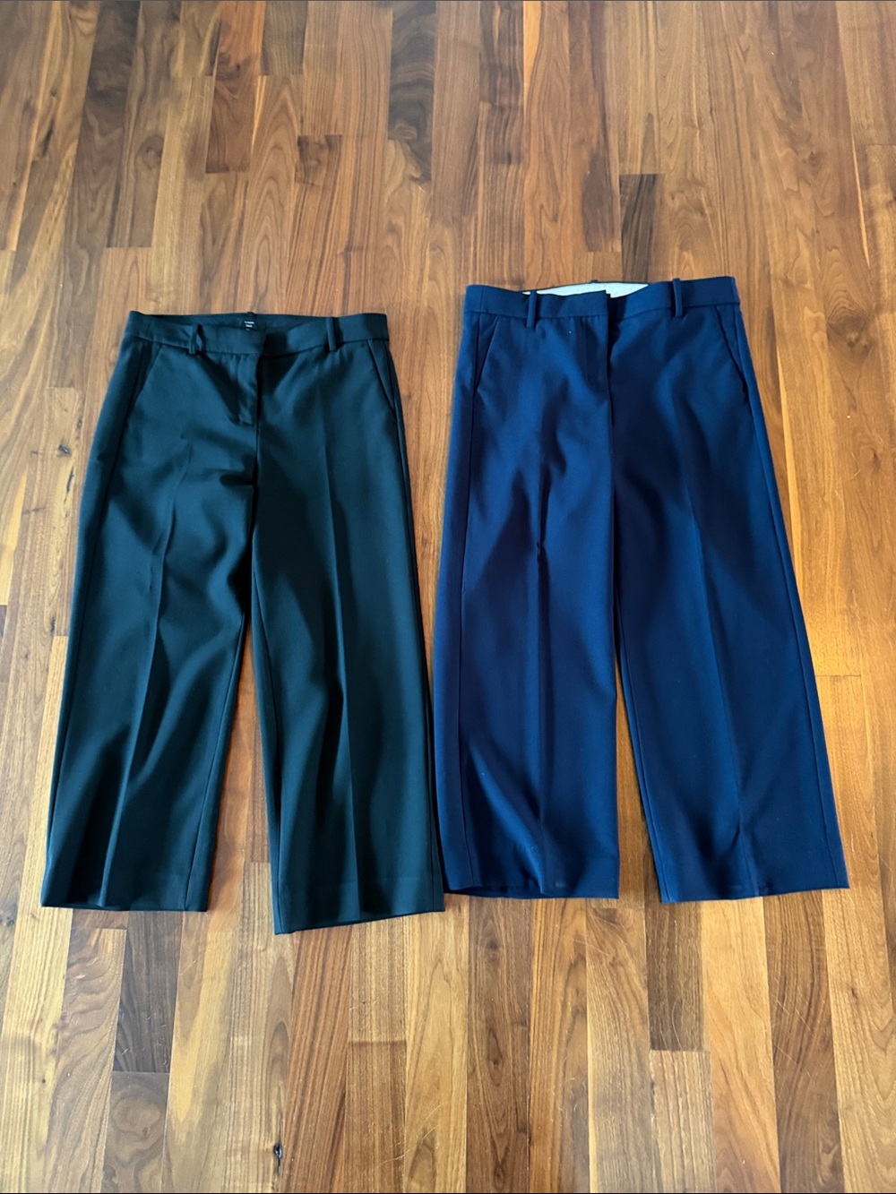 J. Crew Black and Navy Cropped Wide-Leg Dress Pants